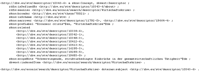 Triple-Beispielcode für den Deskriptor 'Wirtschaftskrise' in Turtle-Syntax